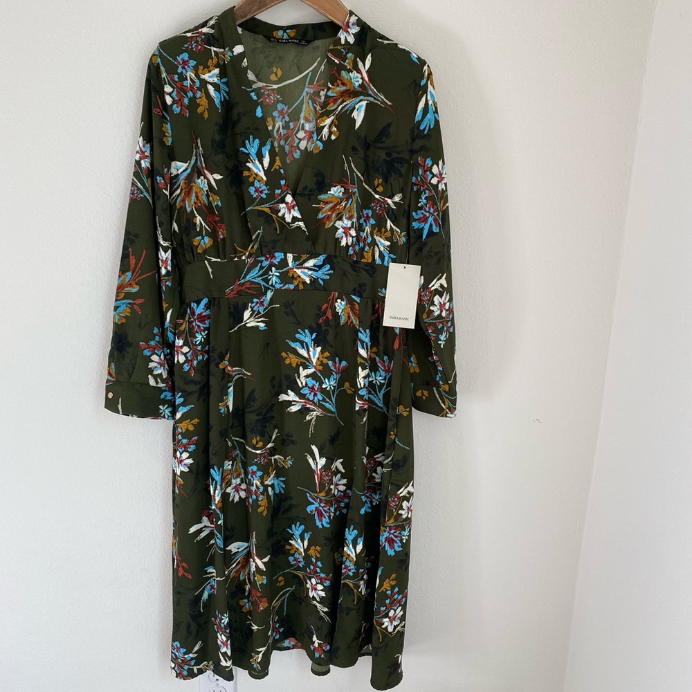 Zara Quarter Sleeve Floral Midi Dress w/ Slits XL
